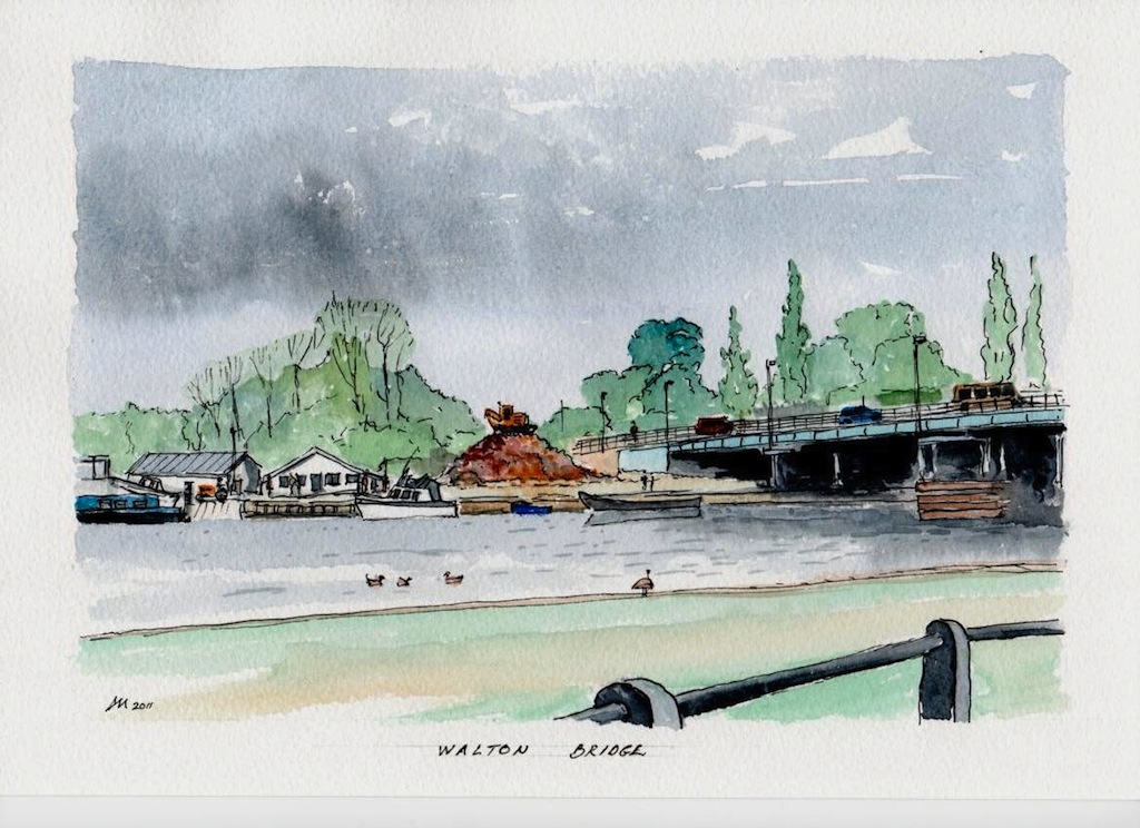 Walton Bridge in watercolour Walton Bridge in watercolour